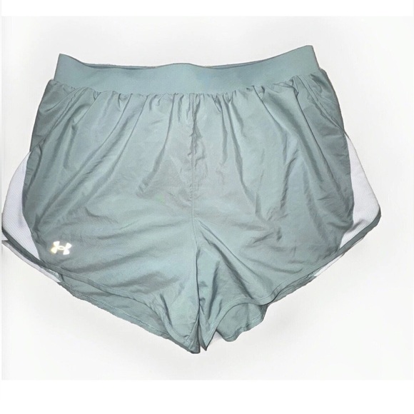 Under Armour Women’s Plus Size 1X Lined Athletic Gym Shorts Baby Blue Logo EUC - Picture 1 of 8